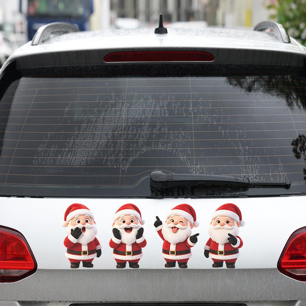 Cartoon Funny Four Santa Clauses Outdoor Balcony Glass Window Home Decoration Window Stickers