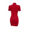 Fashion Color High Collar Short Sleeves Slim Fit Versatile Temperament Short Slim Dress