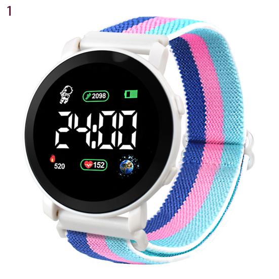 LED Elektronische Uhr Elastisches Armband Multifunktional Leuchtendes Rundes Zifferblatt Einstellbare Zeit-/Datumsanzeige Geflochtene Digitale Armbanduhr Uhr Mode