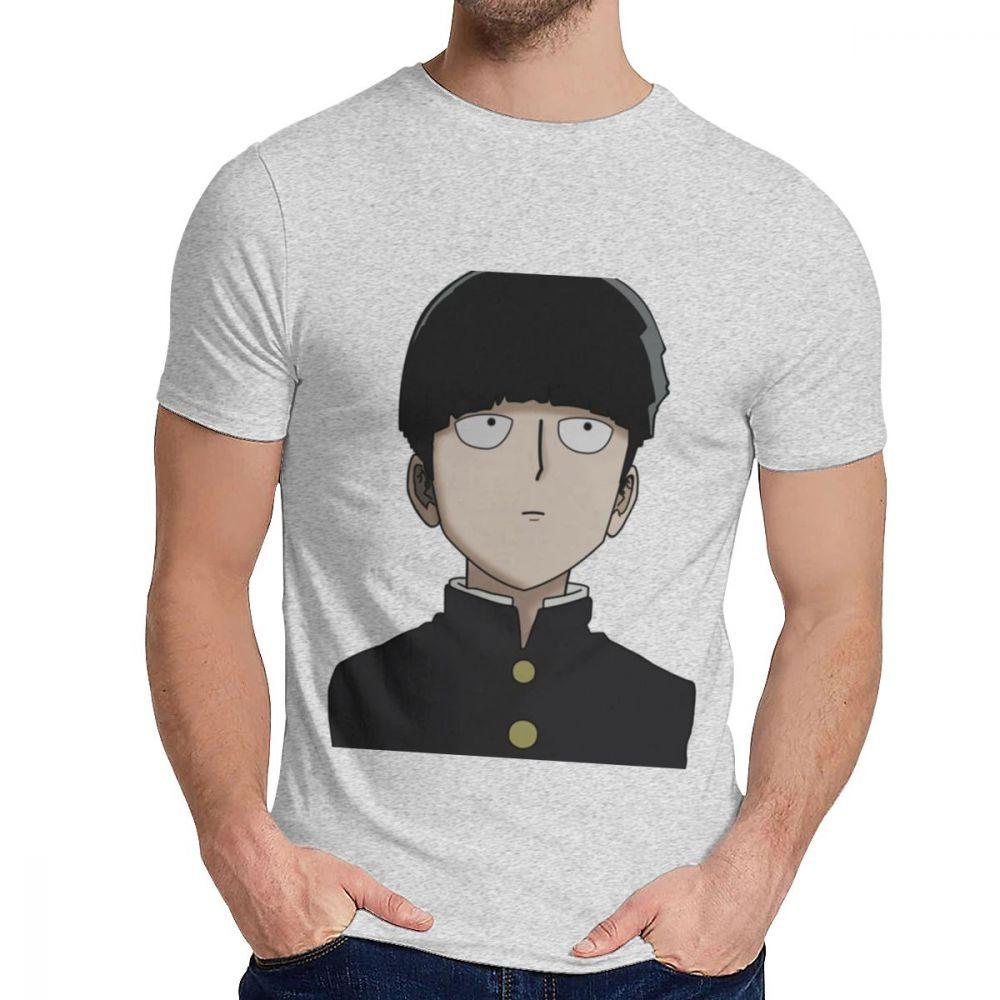 Herren T-Shirt Shigeo Kageyama Mob Psycho 100 Reine Baumwolle Oberteil Design Rundhals Harajuku Streetwear