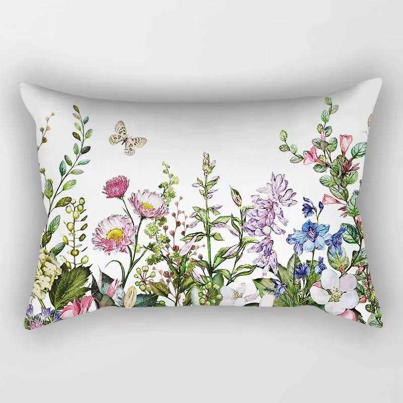 30*50cm Tropische Blume Pflanzenmuster Gedruckter Dekorativer Kissenbezug Schlafzimmer Wohnzimmer Zuhause Rechteckiger Kissenbezug Kissen
