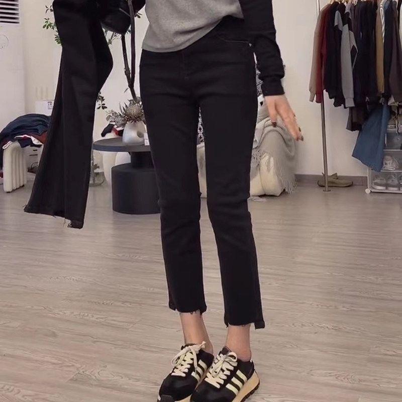 

Thin Fat Sister Elastic Pencil Pants Cropped Jeans Black (Eight-Quarter Pants) 4XL