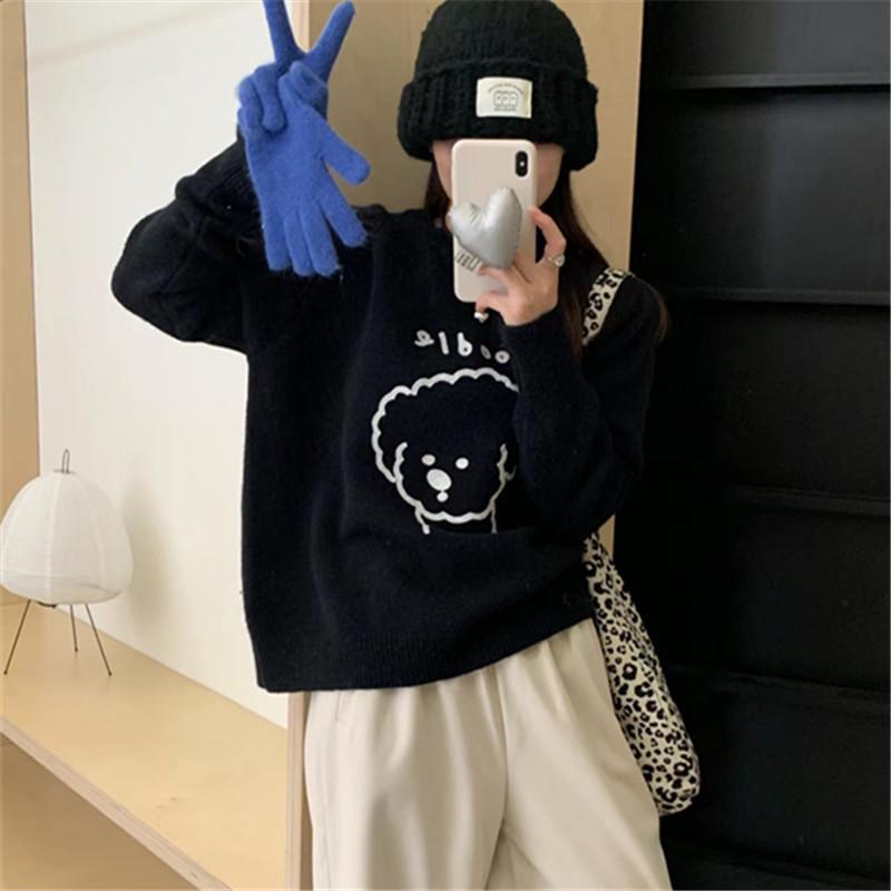 Women's Fashion Casual Fall Winter Solid Color Print Long Sleeve O-Neck Sweaters