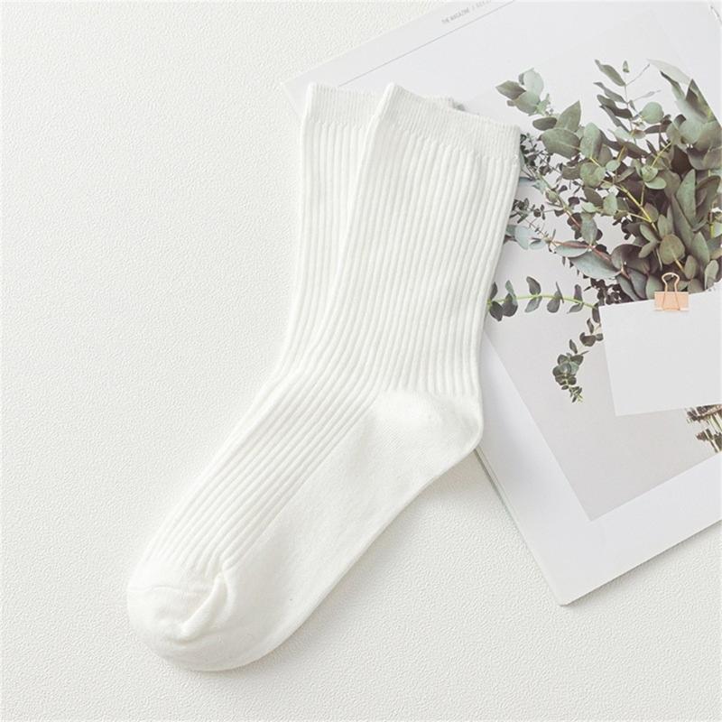 5 Pairs Moisture Wicking Sports Socks With Ribbed Knitted Design Breathable Solid Color Middle Calf Socks For Men Women