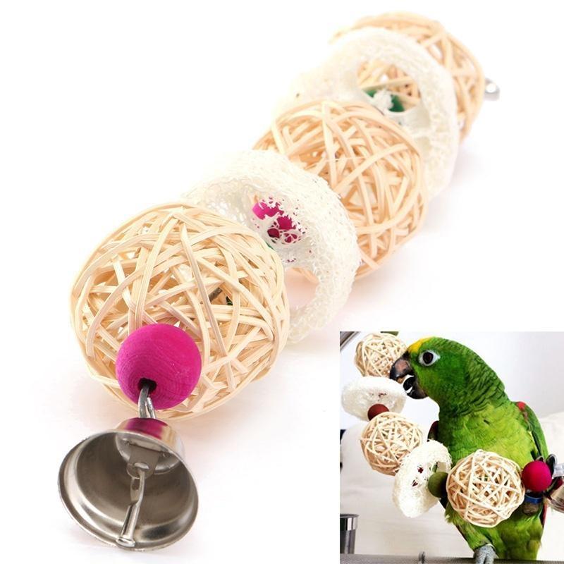 Bird Pet Bites Toy Parrot Macaw Luffa Bell Swing Scratcher Climb Toys Cockatiel