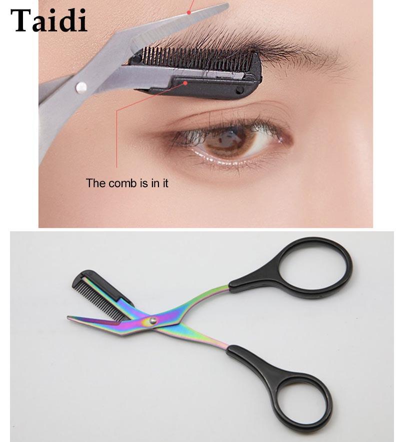 Women Eyebrow Trimmer Comb Eyelash Scissors Cutter Beauty Tool For