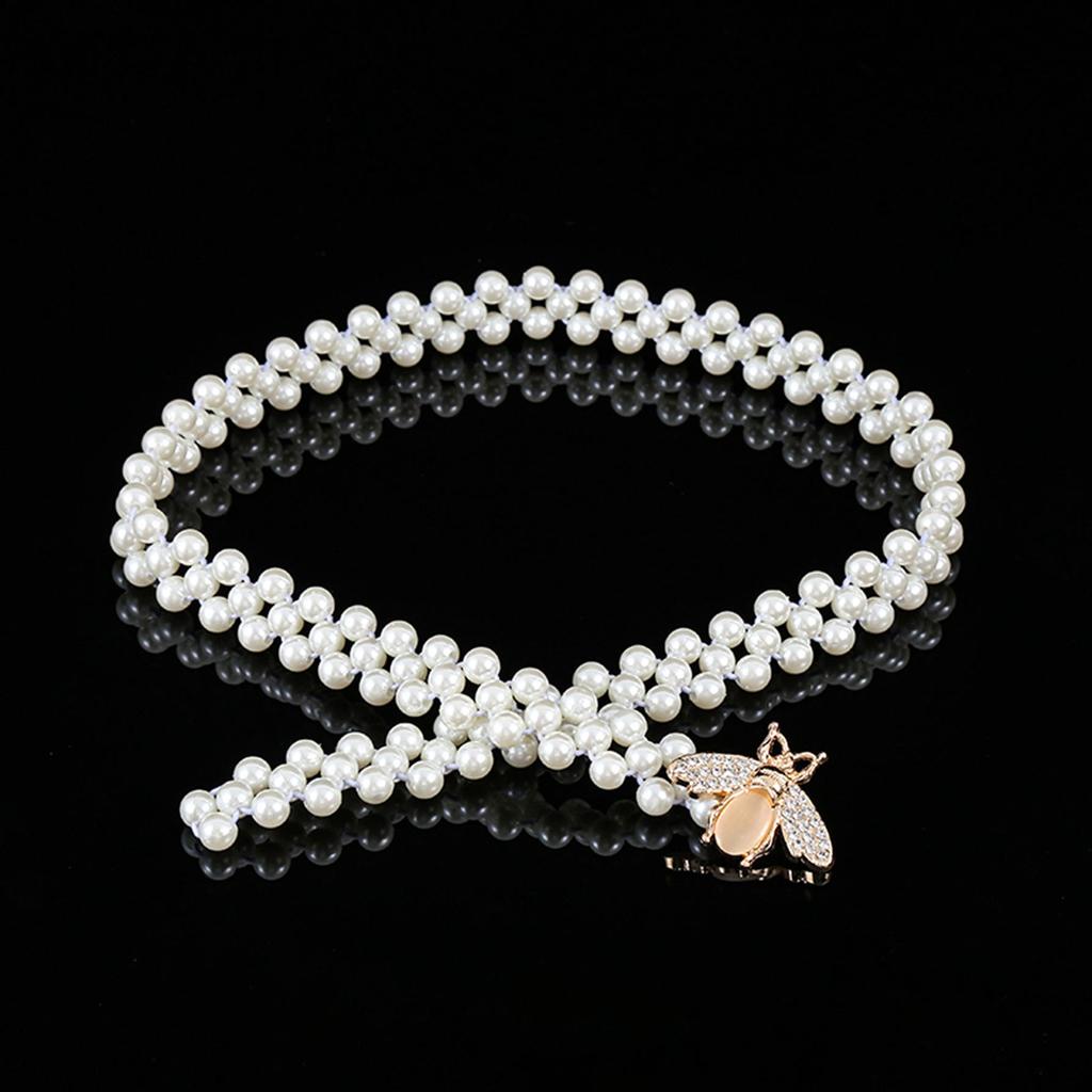 "Korean Style Rhinestone Pearl Waist Chain for Women – Fashionable, Sweet, Elastic Belt"