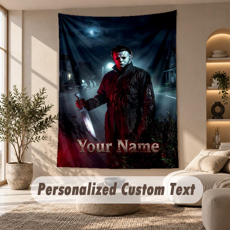 Tapestry Custom Name Text, Wall Hanging Tapestry Home Room DecorHalloween Michael Myers