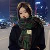 Retro Green Plaid Scarf Women's Winter Senior Sense Korean Version Versatile Imitation Cashmere Student Warm Shawl Thickened Scarf