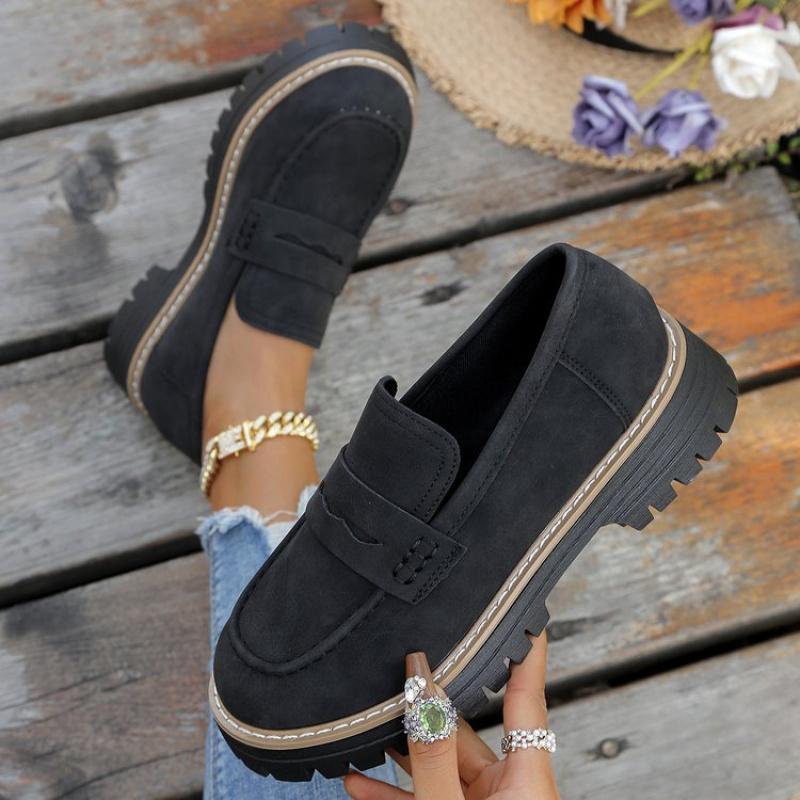 Women's Chunky Platform Loafers,Thick Sole,Round Toe,Casual Women Shoes