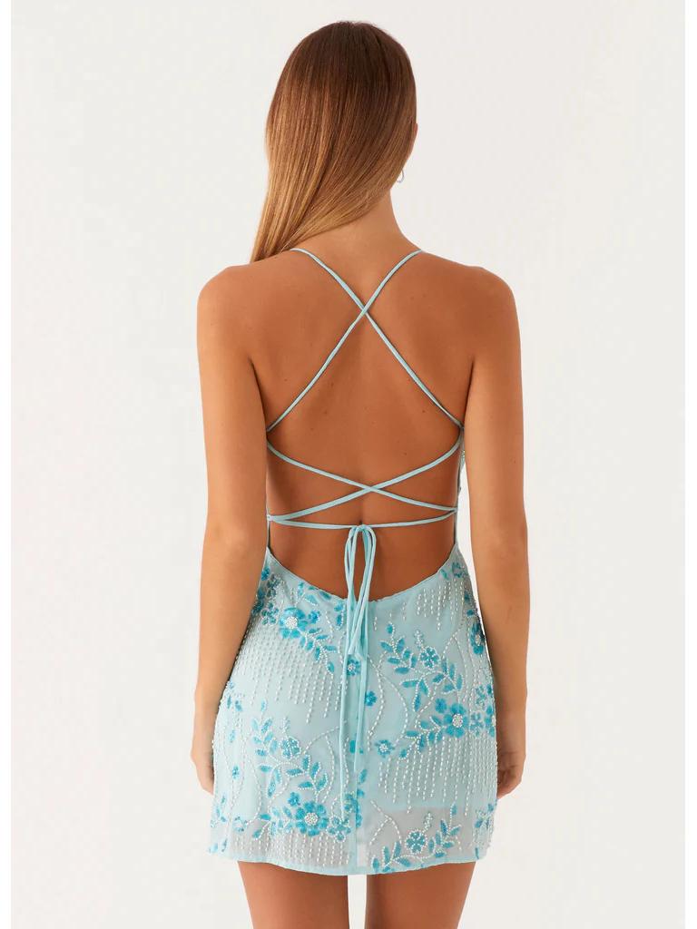 Sequin Embroidery Backless Spaghetti Strap Dress - European & American Style Summer Dress for Women