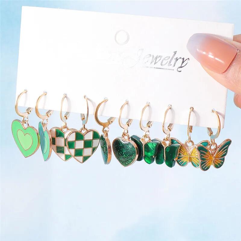 5 Pairs Cute Love Heart Drop Earrings Butterfly Hoop Earrings for Women Girls Birthday Jewelry Gifts