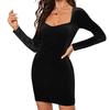 European and American spring and summer new retro square neck velvet slim-fitting hip-wrapping and thin short fashion temperament dress