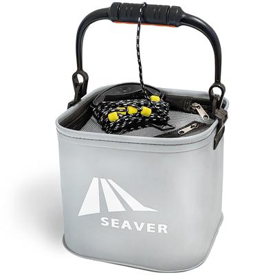 Balde de Água para Pesca SEAVER, 22cm [Escolha a Cor do Seu Conjunto] com Alicate Pegador de Peixe (Cinza, Item Único)