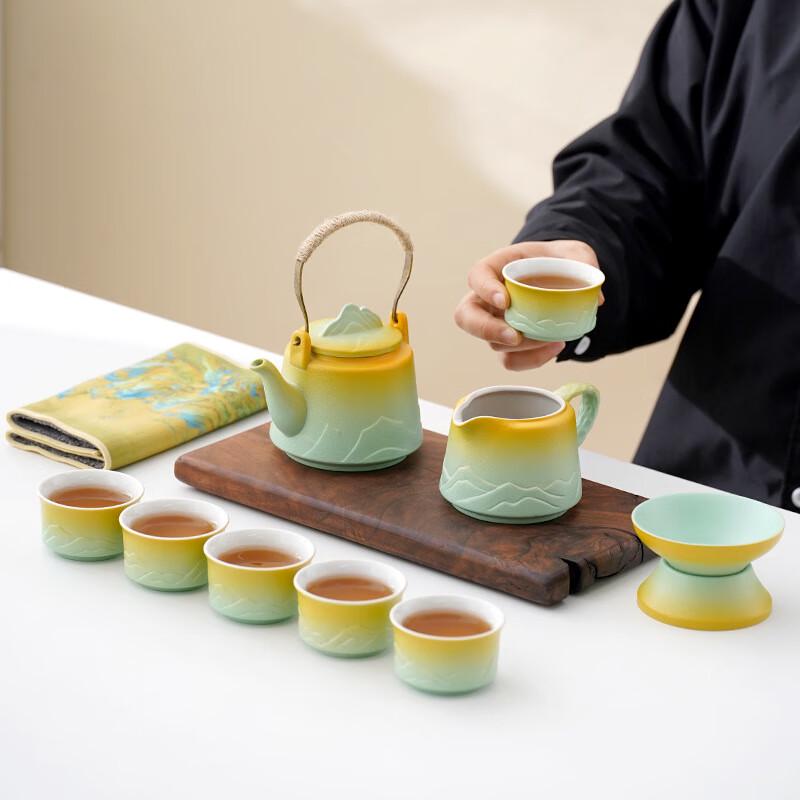 Chinese Style Ceramic Kung Fu Tea Set Handle Pot Set 001