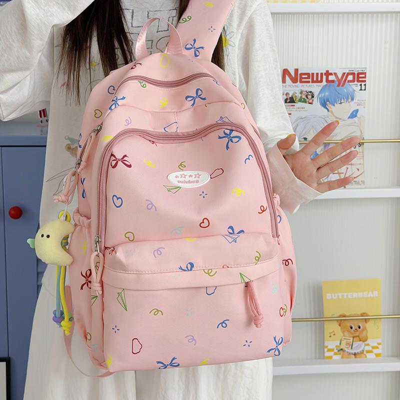 Colorful Doodle Print School Backpack with Multiple Front Pockets Adjustable Straps Casual Daypack for Teens