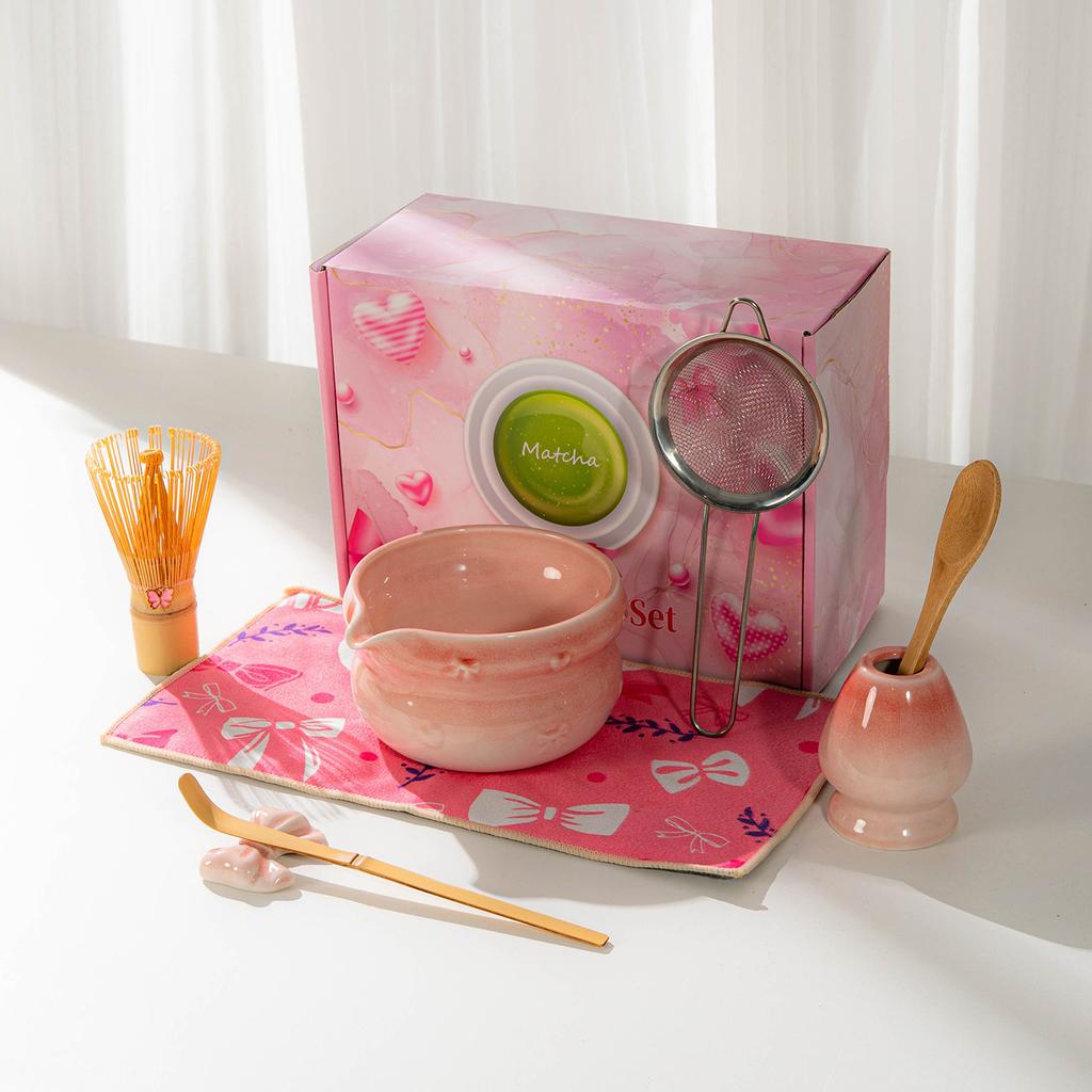 Japanese Matcha Set With Bow Pattern, Matcha Whisking Tools, Tea Set Accessories, Multiple Styles Available, Gift