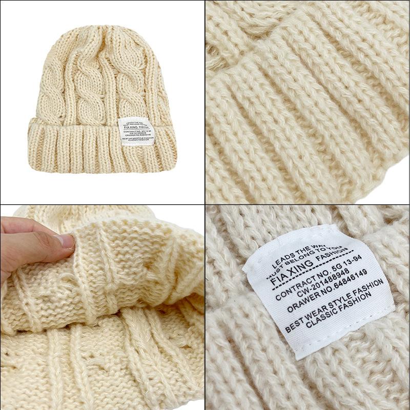 New Solid Color Twist Wool Hat Women's Winter Warm and Cold Hat Men's Versatile Jacquard Letter Knitted Hat