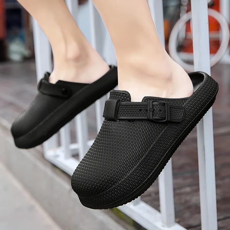 

Classic Man Clogs Slides Fashion EVA Insole Man Mules Slippers Arch Support Waterproof Garden Shoes Adjustable Sandals 2025 New 39 чорний