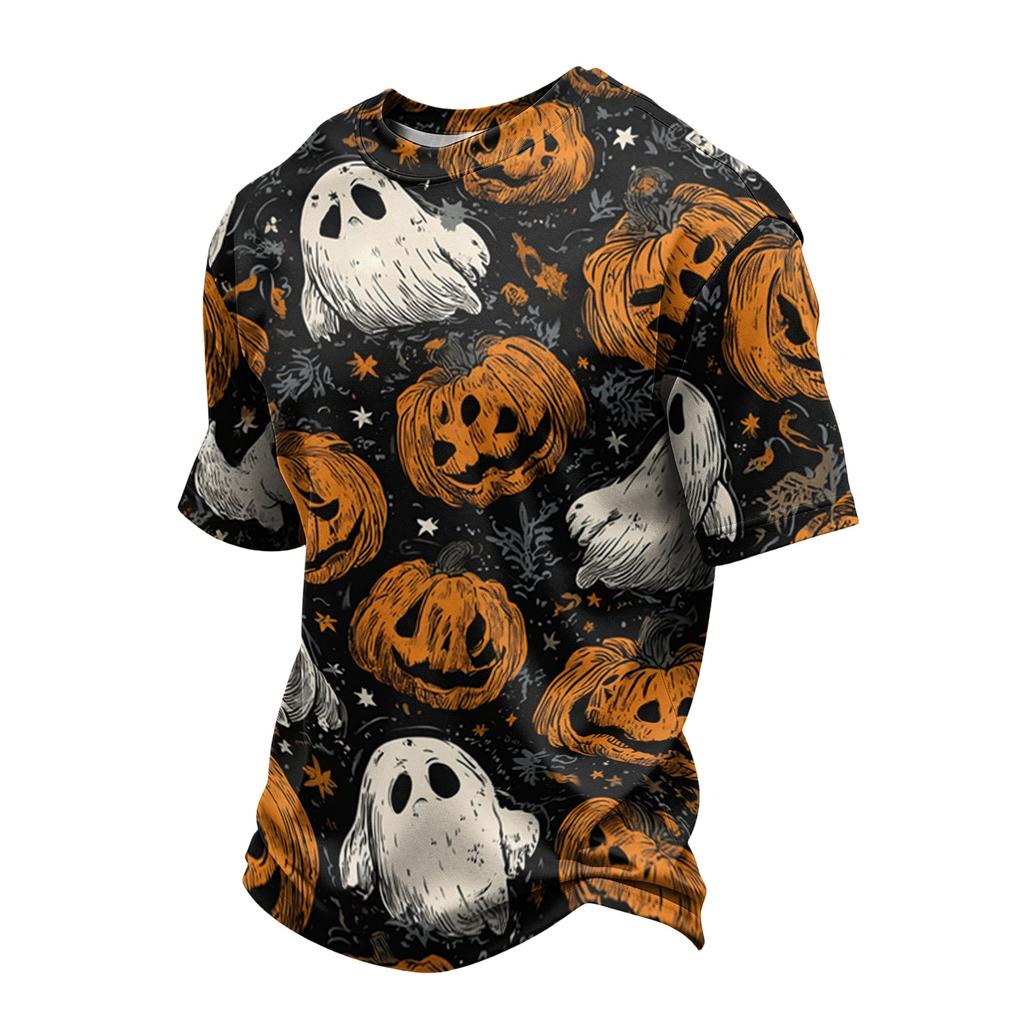 Men's Casual Short Sleeve T-Shirt Lightweight Breathable Crew Neck Top Halloween Print Design Comfortable Fit