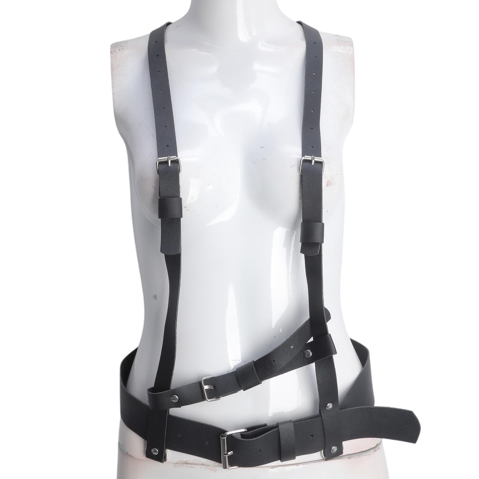 

Punk Style PU Leather for Body Harness Belt Adjustable Holes Straps Waist Belts Chain Suspenders for Women Teenagers Dai 1 чёрный