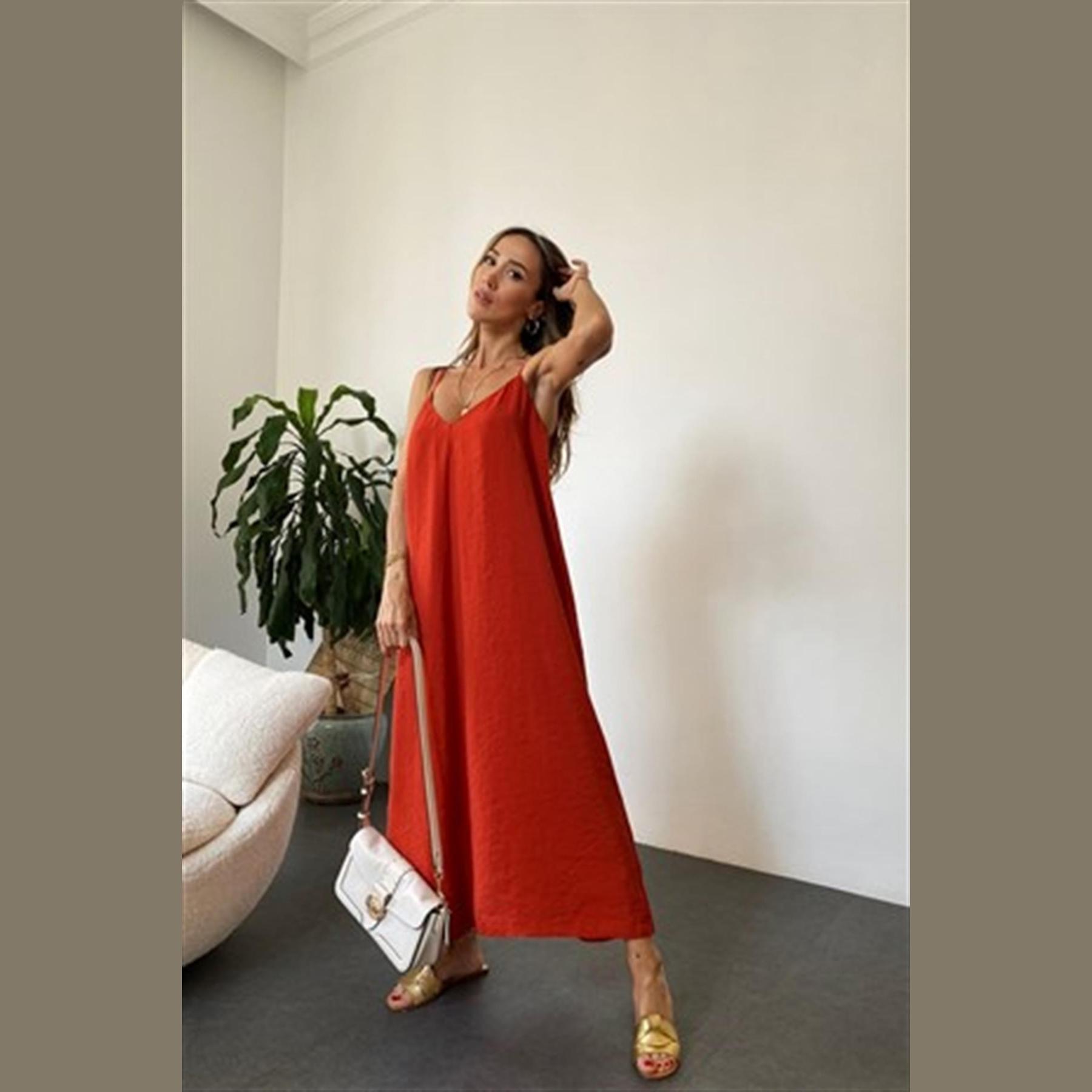 

Свободное платье из лиоцелла с регулируемой веревкой Neqru Tile 23Y022-1