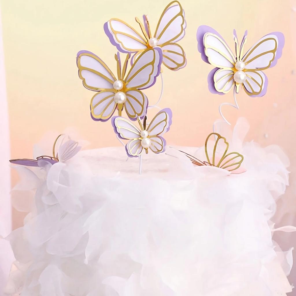 3-9pcs Dessert Cake Decor Butterfly Stamping Gold Butterfly Cake Toppers Princess Girl Wedding Happy Birthday Party Decor