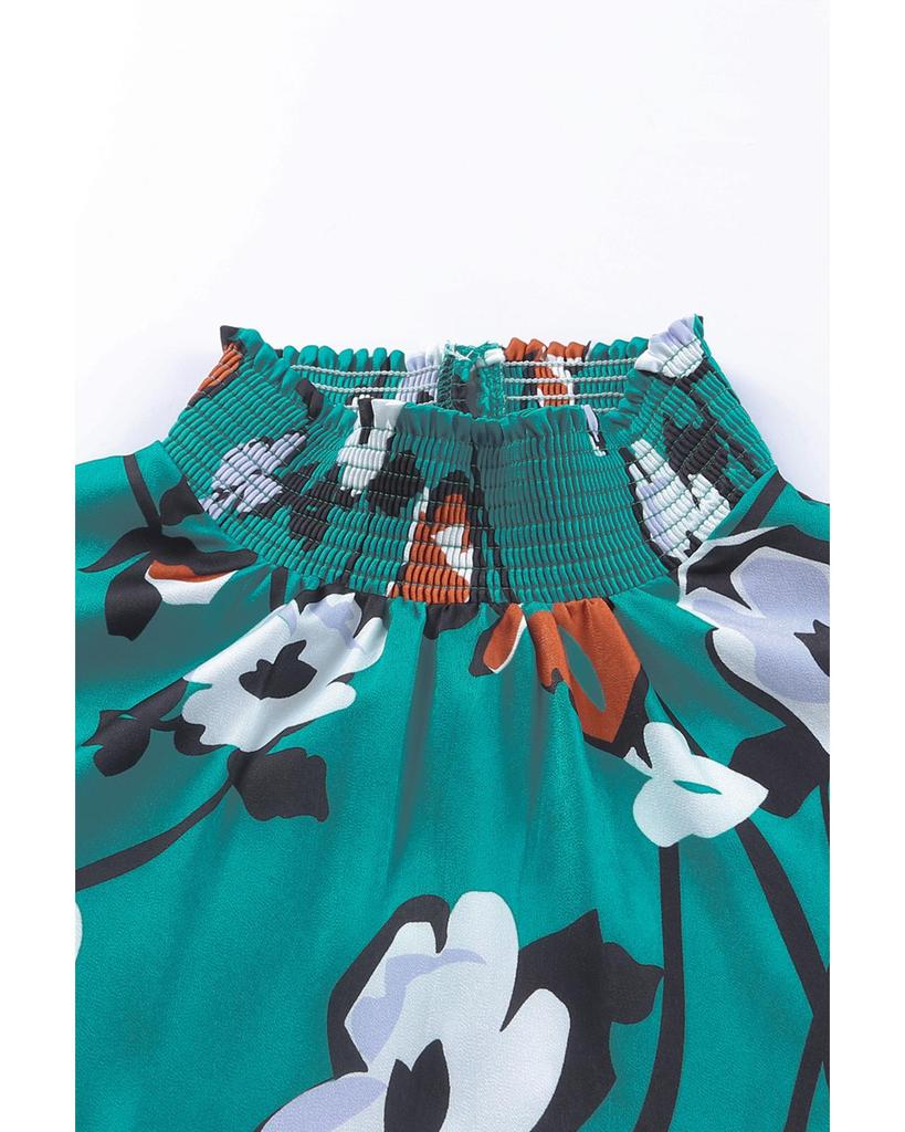 Azura Exchange Printed Smocked Mock Neck Blouse