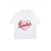 Oversized T-Shirt with Pink Checkered Heart & "Teacher" Print – Vintage Teacher-Themed Sweet-Style Top