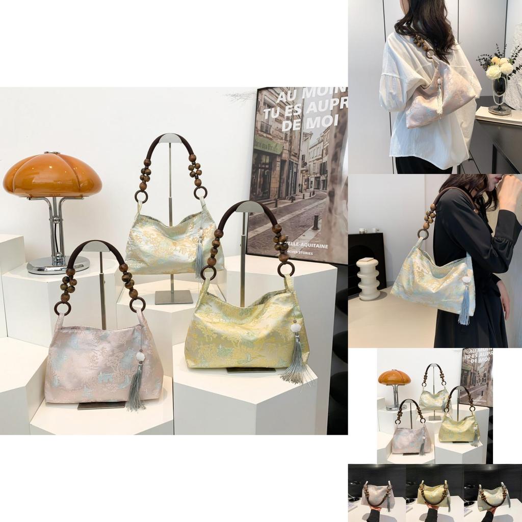 Stylish Silk Jacquard Tote Bag For Women With Elegant Vintage Design In Pink Yellow And White