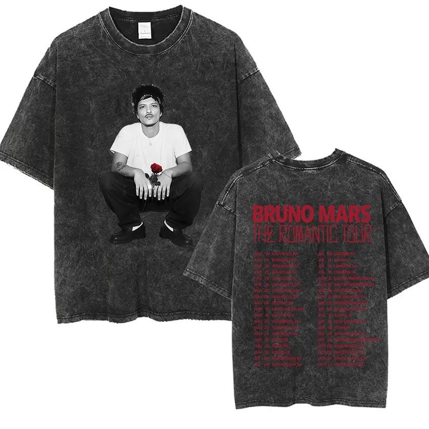 

Street Hip Hop Rapper Bruno Mars The Romantic Tour 2026 Vintage Washed T Shirts Men Women Punk Gothic Fashion Cotton Short Sleeve T-Shirt Streetwear S помаранчевий