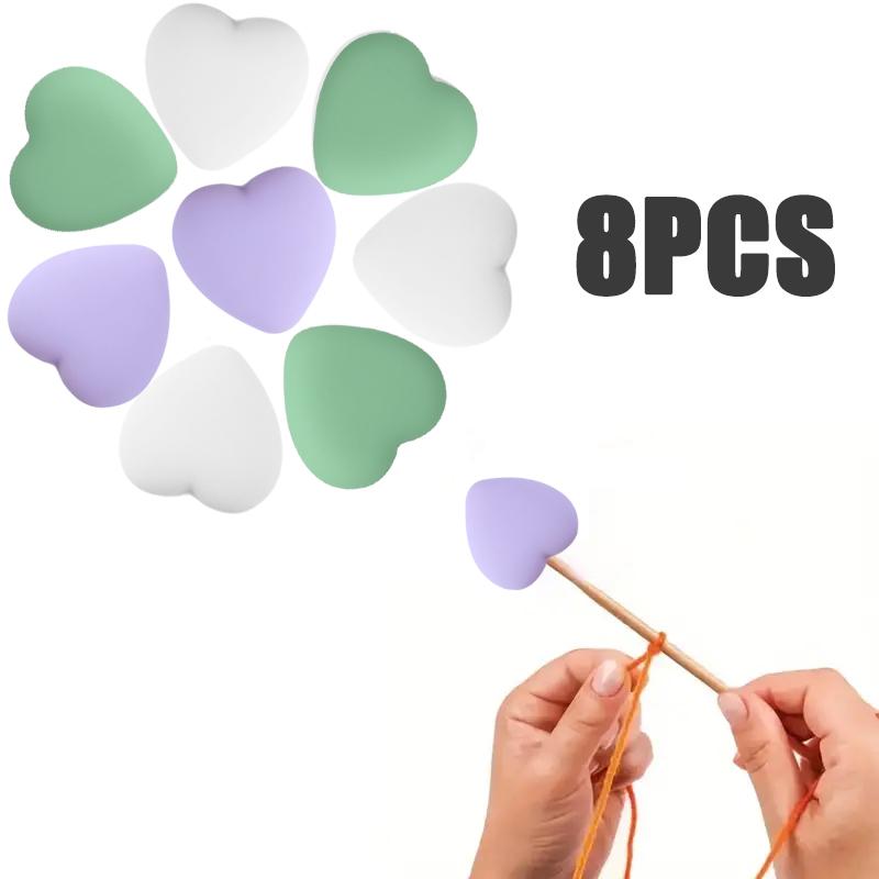 8/10/12PCS Multicolor Heart Stitch Needle Tips Stoppers Silicone Knitting Needle End Caps Cute Knitting Needle Point Protectors