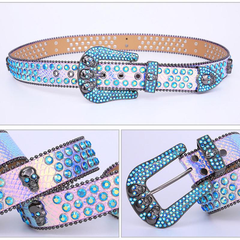 Cinto Caveira Moda Masculino Feminino Cinto Strass Punk Hip Hop Cinto de Couro Calças Jeans Vestido Fivela de Cinto Brilhante