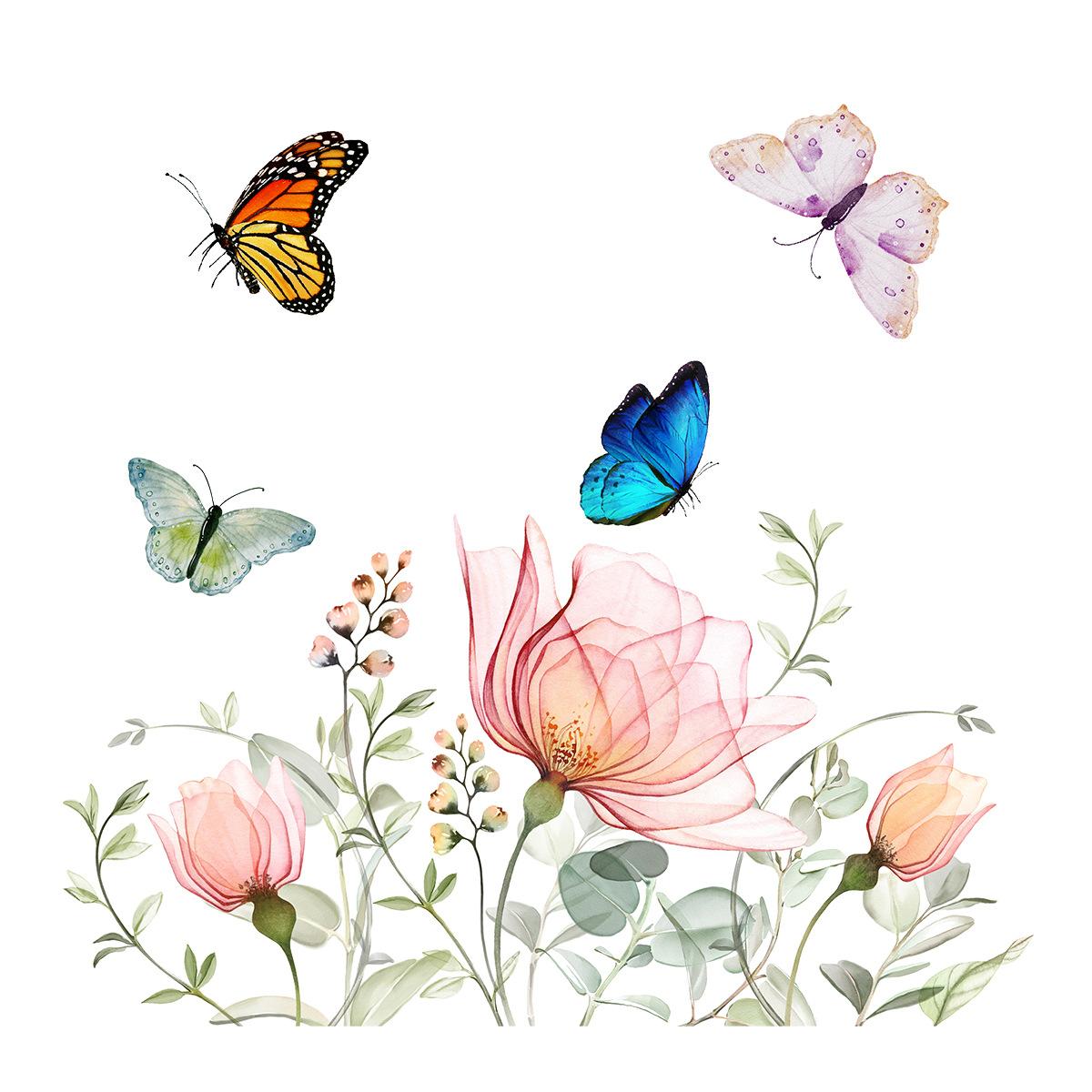Small Floral & Butterfly Toilet Stickers, Waterproof Removable Self-Adhesive Bathroom Wall Decals 30x30cm
