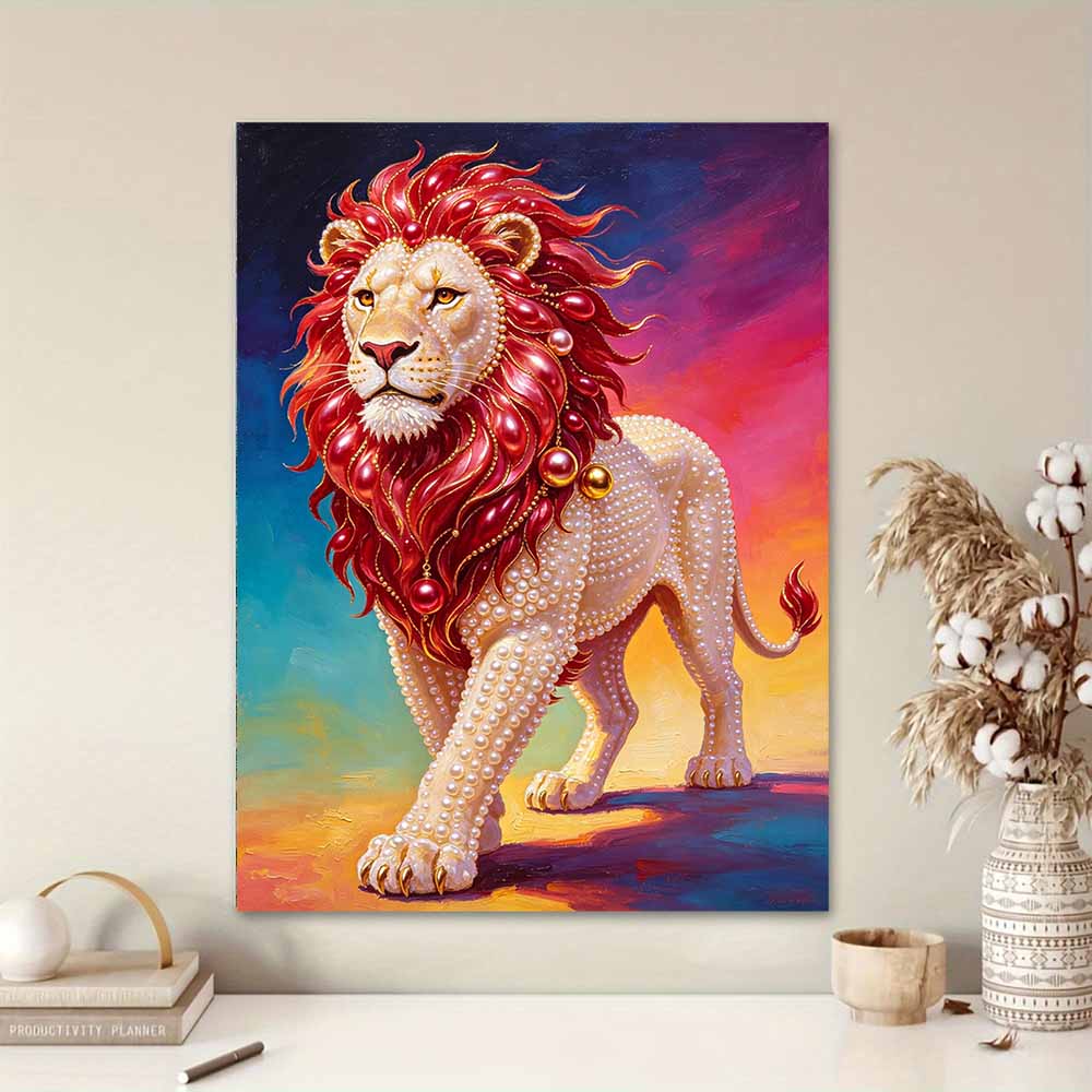Majestic Lion Pearl Kit 5D DIY Pearl Stone Art Craft for Home Desktop Decoration Relaxing Handmade Gift