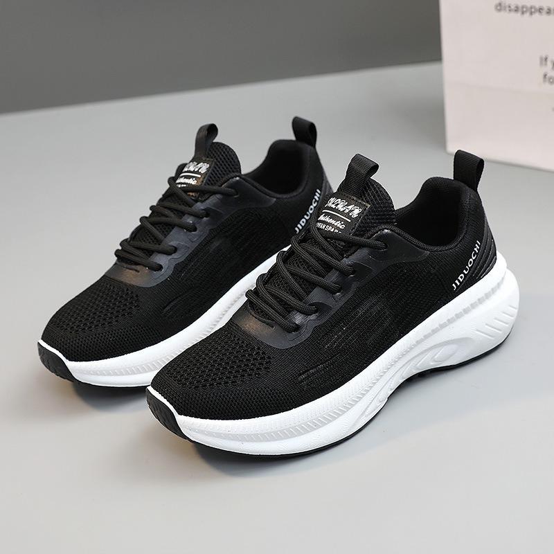 Women's little white shoes platform-soled lightweight running shoes fashion trendy lace-up women's shoes summer breathable fly-woven sports shoes