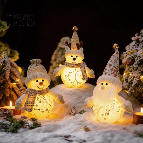 Festive Room Accent Christmas LED Plush Doll Ornaments, Light Up Elk Snowman Santa Claus Home Decor Decoration, Cute Stuffed Toy for Table Holiday