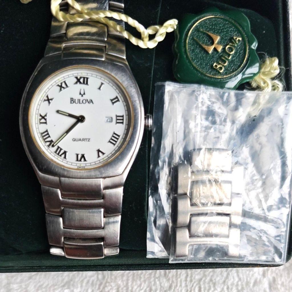 Used BULOVA Watch Crystal Sapphire Roman Numeral Quartz Dress Watch Formal Simple Vintage 45951