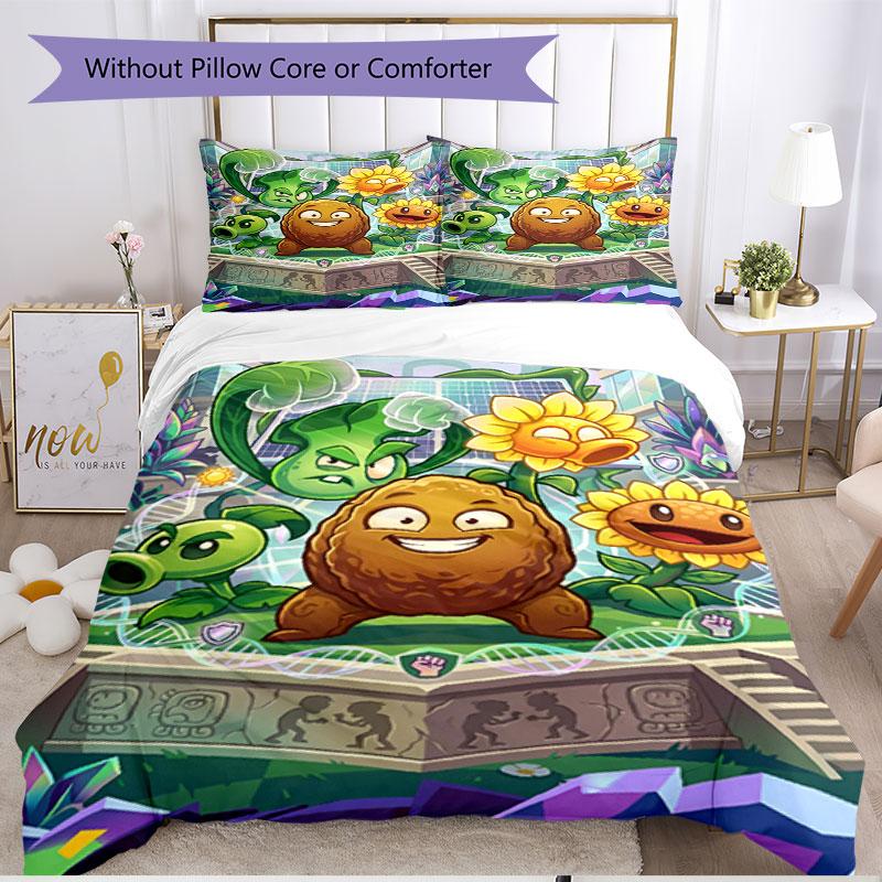 3pcs Duvet Cover Set (1*Duvet Cover + 2*Pillowcase, Without Core), Plants Vs. Zombies Print Soft All‑Season Bedding Set, Home Bedroom Decor Gift