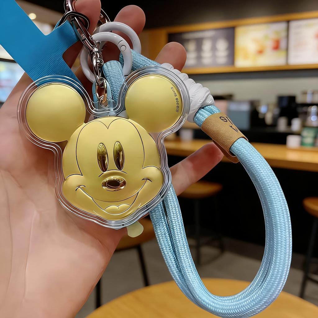 Disney Porte-clés Lanière Tête de Mickey Dorée Visage Doré Accessoire Double Usage Coque Transparente Résistante aux Rayures Design Portable et Anti-perte