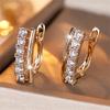 Single Row Round Stone White Zircon Hoop Earrings For Women Vintage Gold Color Wedding Party Jewelry