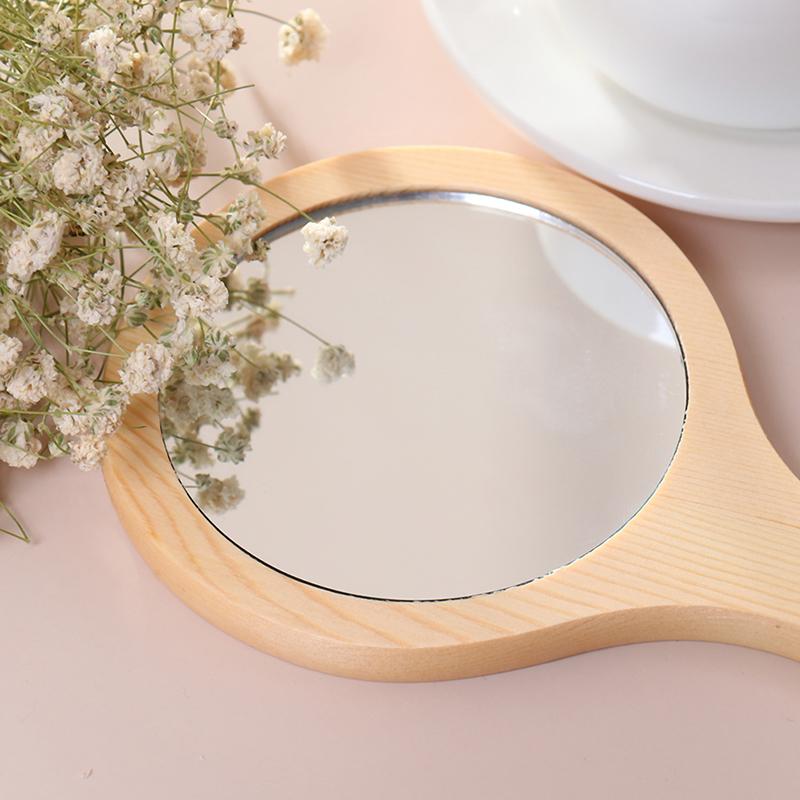 Round Wood Vintage Hand Mirror Makeup Vanity Mirror Cosmetic Make Up Mirrors