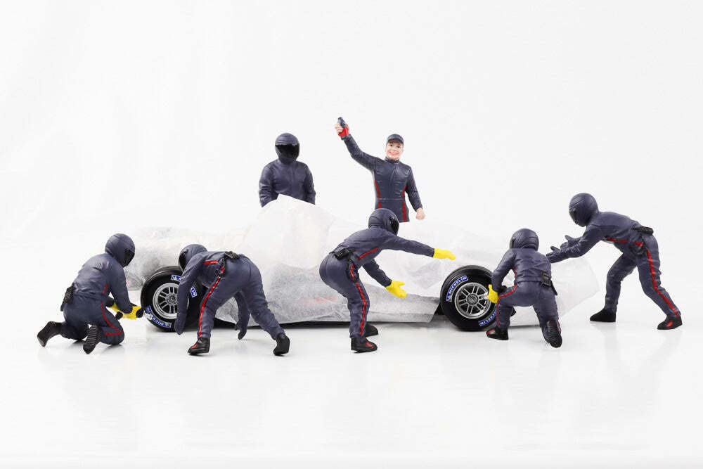 American Diorama Pit Crew Set III Blue Figure Set American Diorama Pit Crew Metal Figures Set 1/18 7-piece [item]