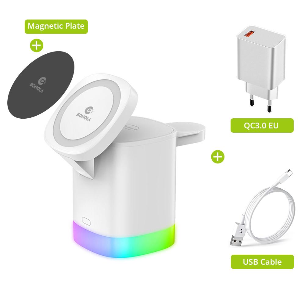4-in-1 magnetisches kabelloses Ladegerät mit RGB-Licht für iPhone 12/13/14 Pro/Airpods Pro/iwatch. Integrieren Sie kabelloses Laden