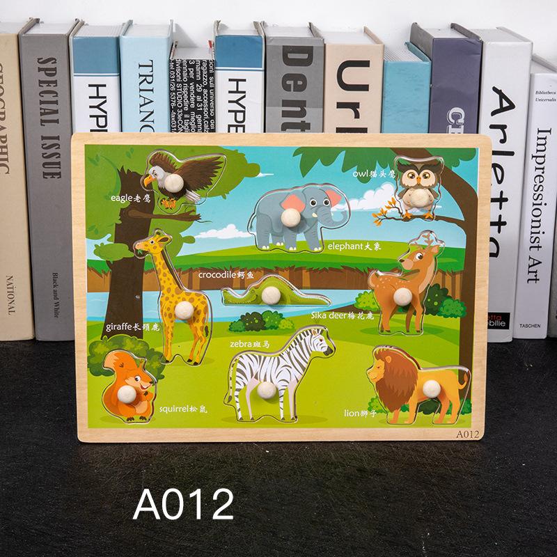 Non-Toxic Montessori Wooden Puzzles Hand Grab Boards Toys Tangram Jigsaw Baby Educational Toys Cartoon Vehicle Animals Fruits 3D Puzzles