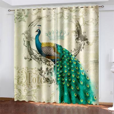 Blaue Pfauenfedern Fenster Vorhang Kreative Weiße Blumen Schmetterling Chinesischer Stil Kunstdruck Modernes Schlafzimmer Heimdekor Vorhänge
