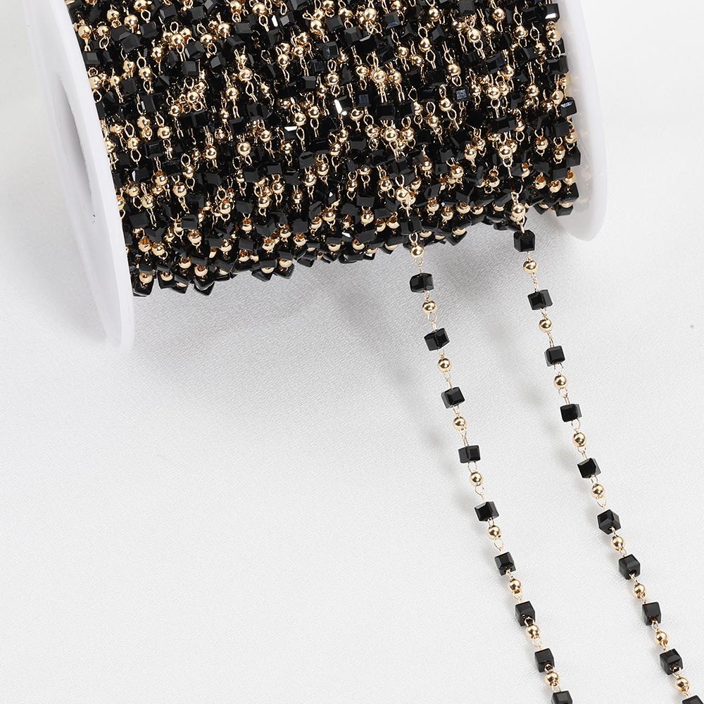 

1Meter Macarron Crystal Cuboid Cube Beads Copper Chains Necklaces Bracelets Chain DIY Cloth Keychain Accessories Jewelry Making 1Meter
