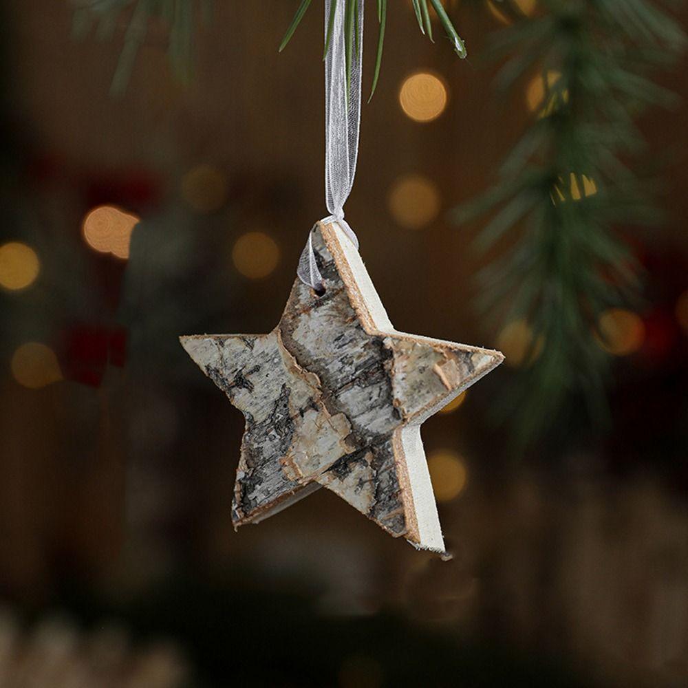2pcs DIY Christmas Wooden Snowflake Pendant Cartoon Christmas Hanging Decoration Hotel Office Decor