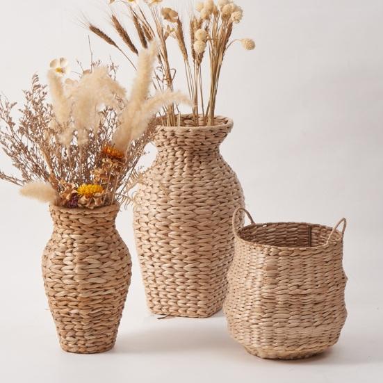 Rattan Vase Small Braided Boho Vase for Pampas Grass Flower Arrangement Rustic Farmhouse Handwoven Wicker Vase Basket for Table