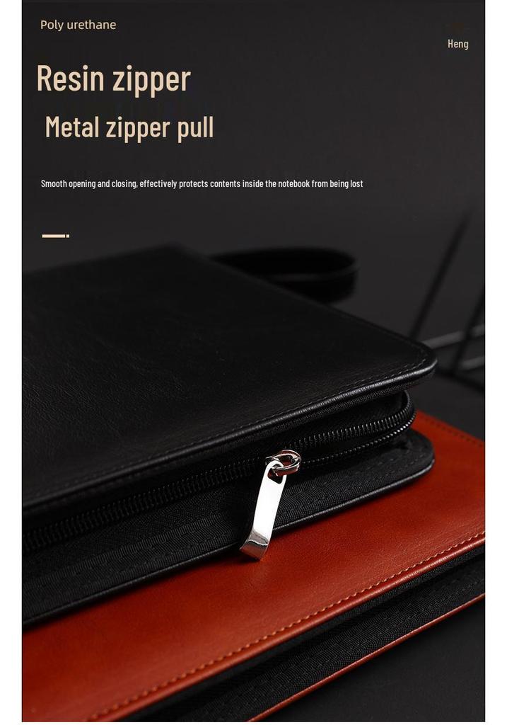 Customizable A5 PU Leather Notebook with Logo, Zipper Storage, and Loose-leaf Pages for Business Meetings
